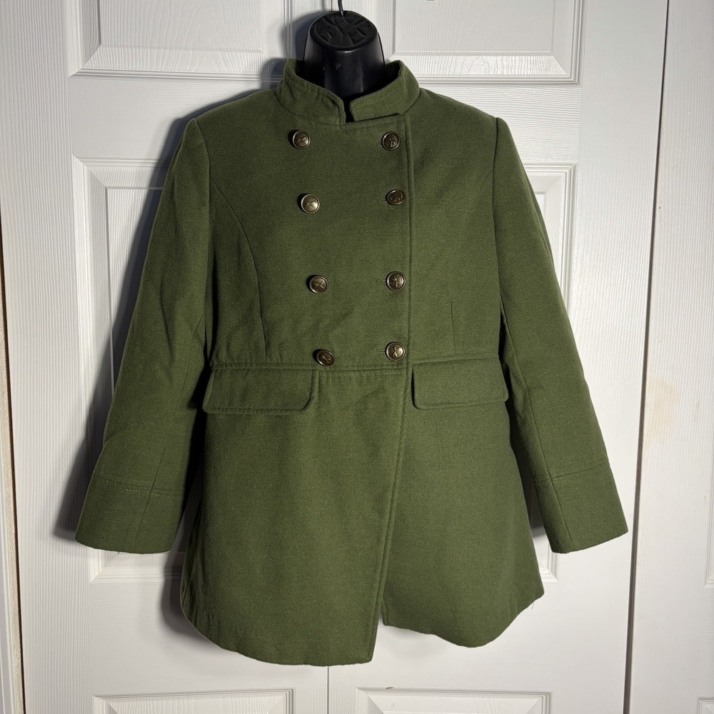 Tommy Girl Double Breasted Pea Coat Junior L Olive Green MIlitary Y2K Utility